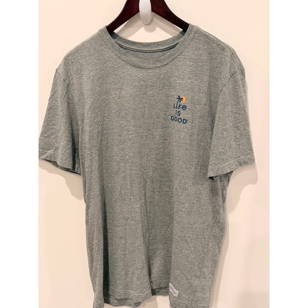 Life is Good Mens Crusher Tee Gray Tropical Hibiscus Wave Palm Tree Shirt L
